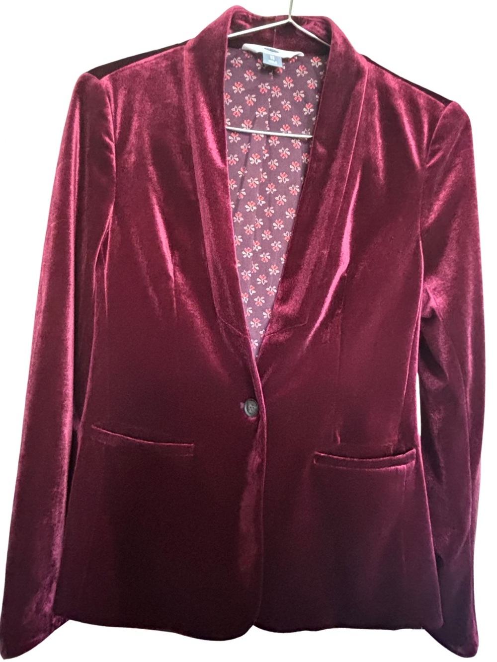 Old Navy Burgundy Wine Velvet Shawl Collar One-Button Holiday Blazer Jacket